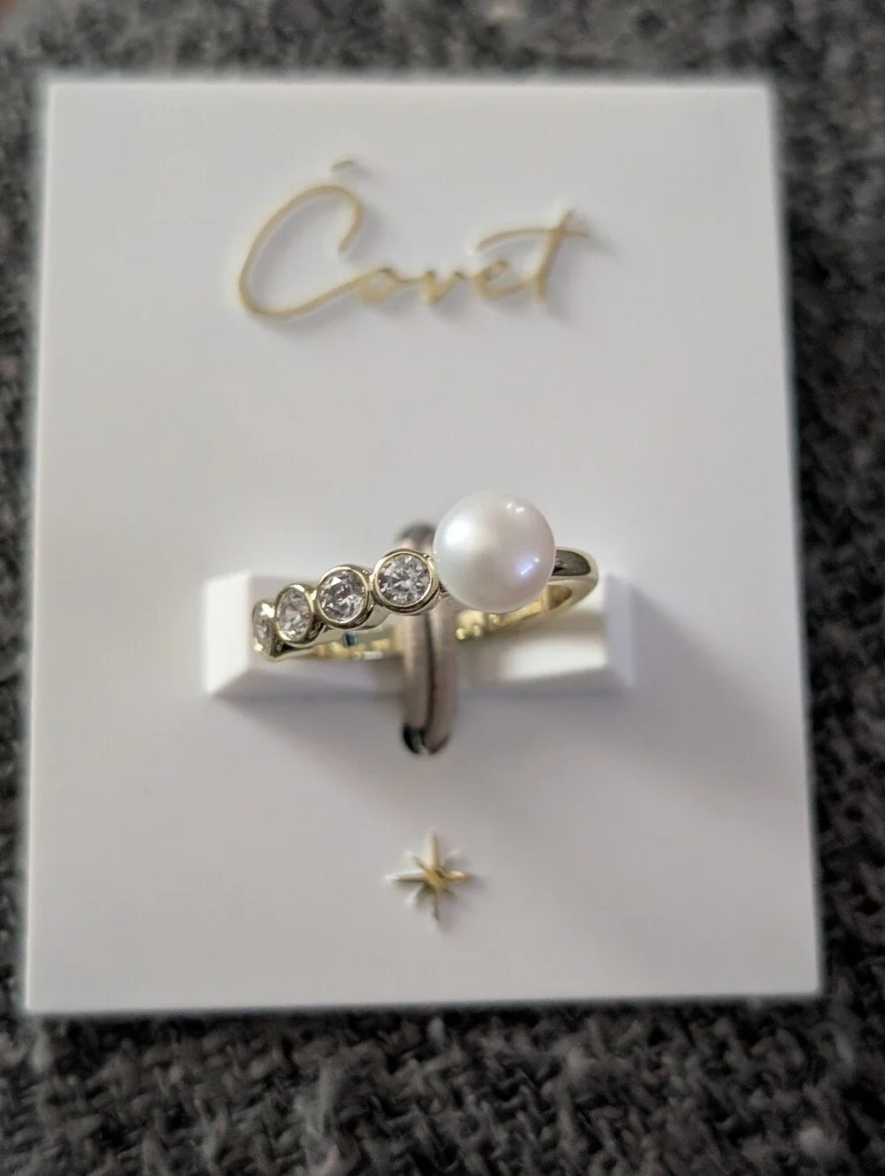 Covet Elegant Pearl & CZ Gold Ring - White Pearl